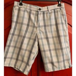 Univibe Men's Plaid Sk8t Shorts White Gray Blue Excellent Used Condition Size 33